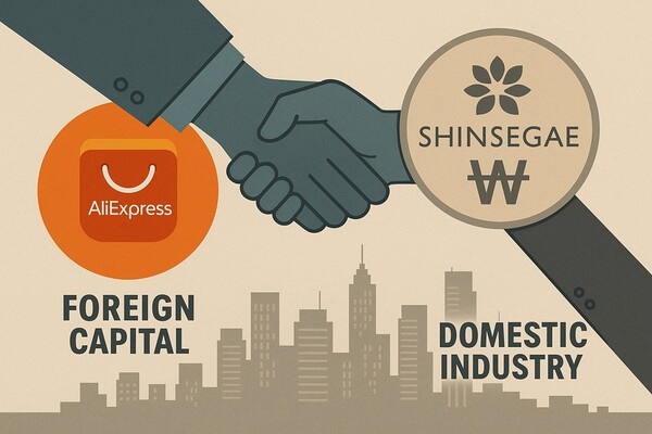 국내 유통업계가 중대한 분수령을 맞았다. 공정거래위원회가 신세계와 알리의 기업결합을 최종 승인하면서, 해외 자본이 단순 투자 단계를 넘어 국내 산업 지배구조에 깊숙이 관여하는 첫 사례가 공식화됐다. [출처=오픈AI]