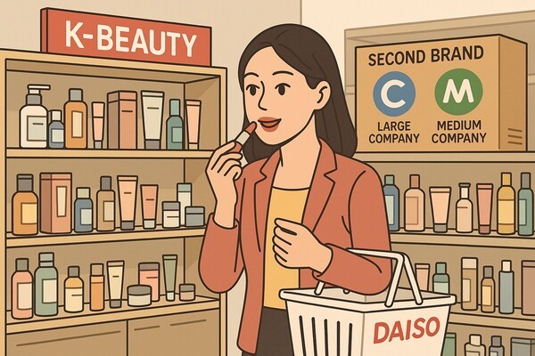 초저가 균일가 정책을 앞세운 다이소가 K뷰티의 테스트베드로 부상하며 대기업과 중견 브랜드가 다이소 전용 세컨드 라인을 잇달아 내놓고 있다. [출처=오픈AI]