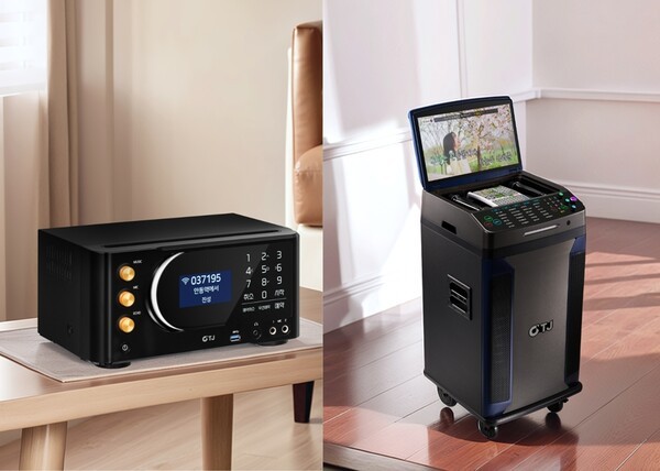 왼쪽부터 가정용 반주기 ‘TKR-370HK’, 올인원 반주기 ‘M1’ 사진. [출처=TJ미디어]