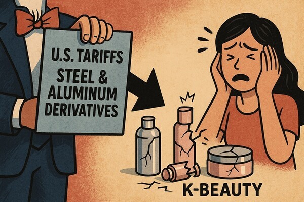 미국이 철강·알루미늄 파생상품에 대한 고율 관세를 무차별적으로 확대하면서, 알루미늄 성분이 포함된 화장품 용기를 활용하는 K뷰티 기업들의 피해가 현실화하고 있다 [출처=오픈AI]