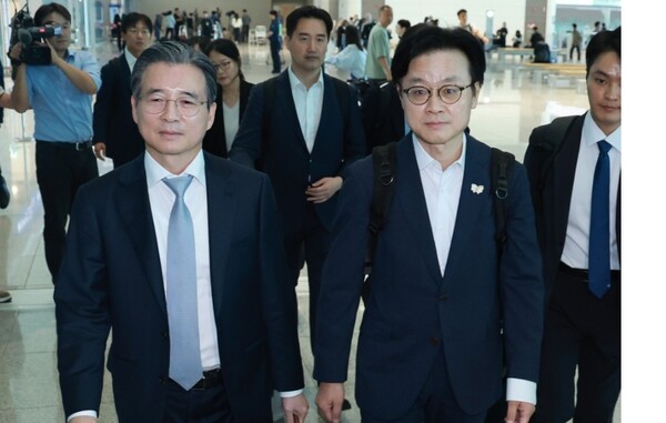 김용범 대통령실 정책실장과 김정관 산업통상자원부 장관은 워싱턴DC 도착 즉시 OMB를 찾아 관세 협상 후속 절차를 논의할 계획이다.[출처=연합]