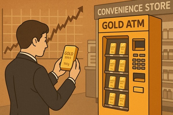 국제 금값이 사상 최고치를 연일 경신하면서 투자자들의 관심이 골드바로 쏠린 가운데, 접근성과 편의성을 무기로 내세운 편의점 금 자판기와 한시 판매 제품들이 예상을 뛰어넘는 실적을 올리고 있다. [출처=오픈AI]