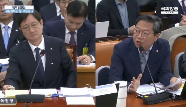 21일 금융감독원에 대한 국회 정무위원회 국정감사에서 김승원 더불어민주당 의원이 질의를 하고 있다. [출처=국회방송]