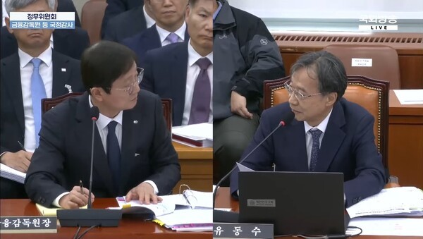 유동수 더불어민주당 의원이 21일 열린 국회 정무위원회 국정감사에서 질의를 하고 있다. [출처=국회방송]