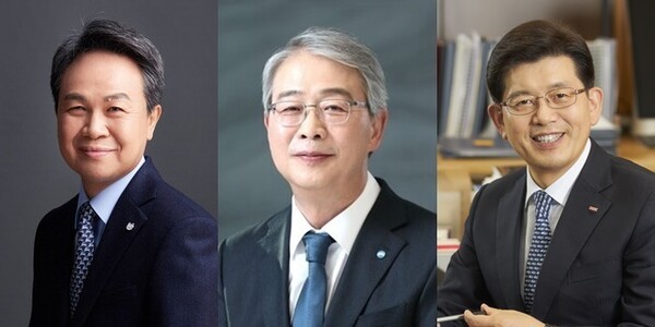 연임에 도전하는 금융지주 회장들에게 뜻밖의 변수가 등장했다. 최근 이찬진 금융감독원장이 국정감사 자리에서 금융지주 회장 선임 절차를 공개 비판하면서다. 사진은 왼쪽부터 진옥동 신한금융 회장, 임종룡 우리금융 회장, 빈대인 BNK금융 회장. [출처=각사]