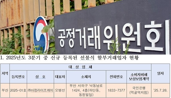 공정위는 2025년 3분기(7월 1일~9월 30일) 중 선불식 할부거래업자 1개사가 신규 등록됐다고 발표했다. [출처=공정거래위원회]