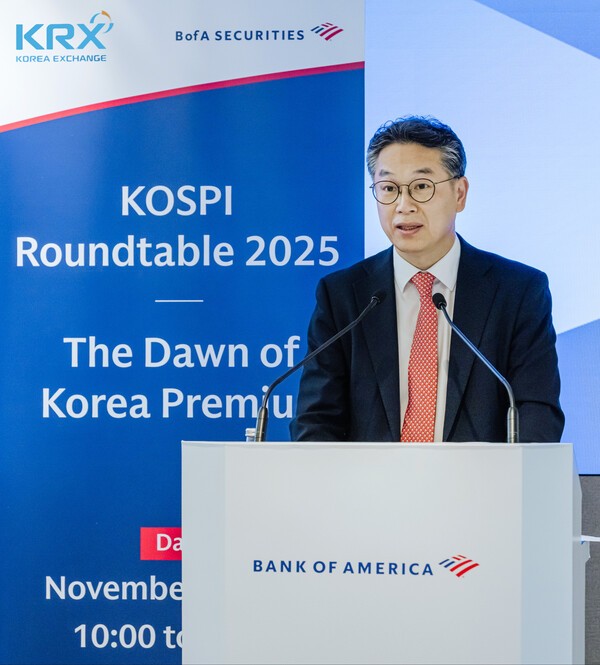 정규일 한국거래소 유가증권시장본부장이 'KOSPI Roundtable 2025'에서 해외 주요 기관투자자를 대상으로 인사말을 하고 있다.[출처= 한국거래소]