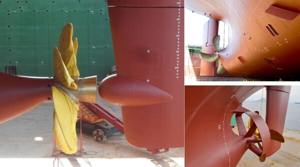 삼성중공업이 개발한 SARB(사진 왼쪽), SAVER-Fins(사진 오른쪽 위), SAVER Stator-D(사진 오른쪽 아래) [출처=삼성중공업]