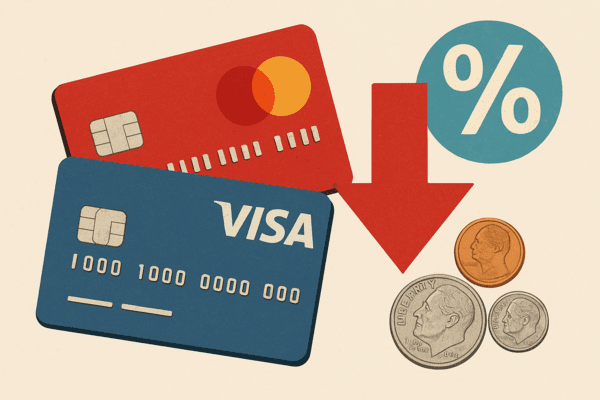 비자·마스터카드는 소매업체와의 협의를 통해 수수료를 0.1% 인하하는 방안을 제시했으나, 리워드 카드 축소 우려와 소매업계 반발이 동시에 거세지고 있다. 법원 승인을 거쳐야 하는 이번 협약이 성사될 경우, 글로벌 결제 시장의 패러다임 변화가 본격화될 전망이다. [출처=오픈AI]