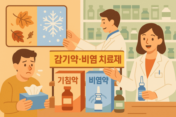 환절기를 맞아 제약사들이 일반의약품(OTC)인 감기약과 비염 치료제 신제품을 선보이고 있다. [출처=오픈 AI]