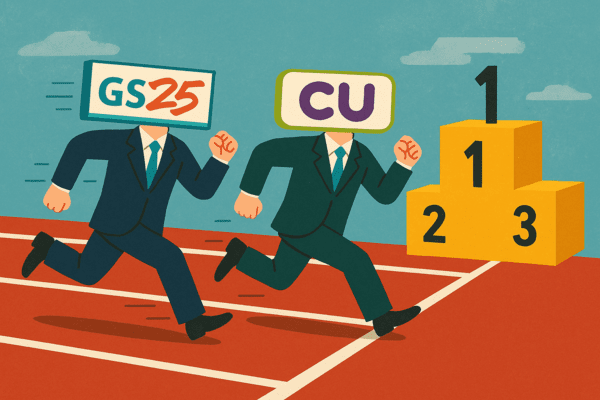 국내 편의점 업계의 ‘투톱’ GS25와 CU가 올해 매출 1위 자리를 놓고 한 치 앞을 내다볼 수 없는 접전을 이어가고 있다. [출처=오픈AI]