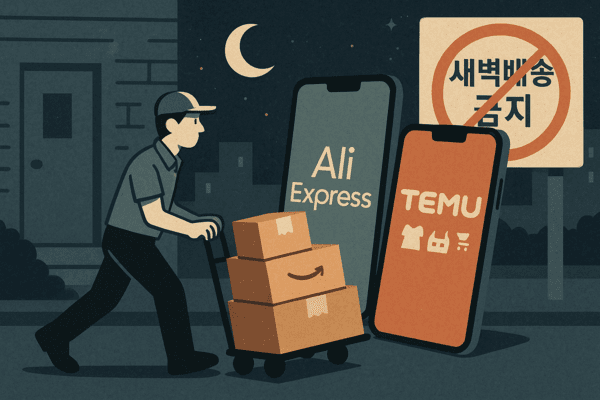 국내 ‘새벽배송 금지’ 논란이 유통업계 전반을 뒤흔드는 가운데 중국계 C커머스 기업들이 예상치 못한 반사이익을 누릴 것이란 전망이 확산되고 있다. [출처=오픈AI]
