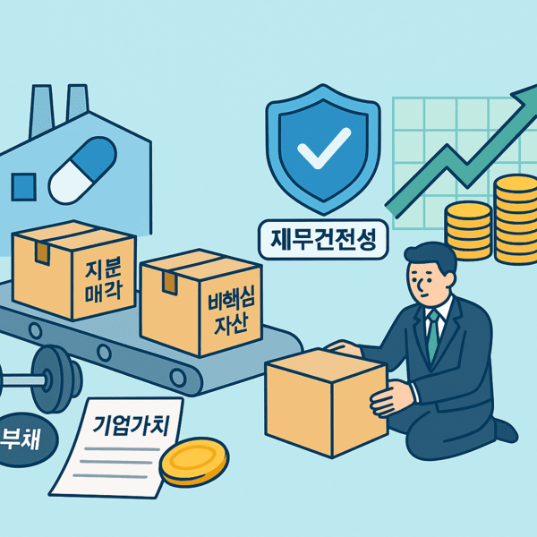 최근 제약사들이 경영 효율화를 위해 비핵심 자산과 계열사 지분 등을 매각해 재무건전성 확보와 기업가치 제고에 나서고 있다. [출처=오픈 AI]