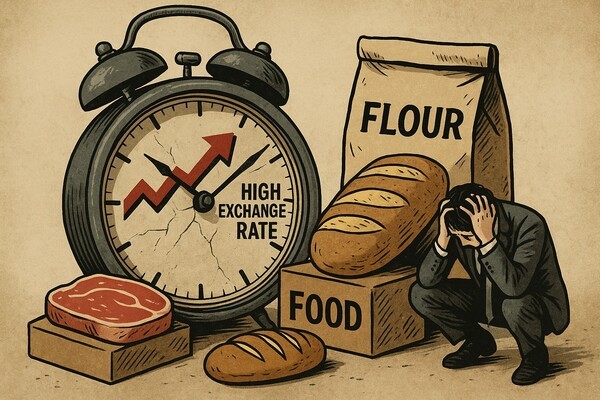 한국 식품산업이 고환율이라는 ‘보이지 않는 인플레이션’의 파고 속에 직면했다. 겉으로는 정부의 물가 안정 기조에 맞춰 가격을 억제하고 있지만, 업계 내부에서는 원가 압박이 한계치를 넘어 생존을 위협하고 있다는 위기감이 커지고 있다. [출처=오픈AI]