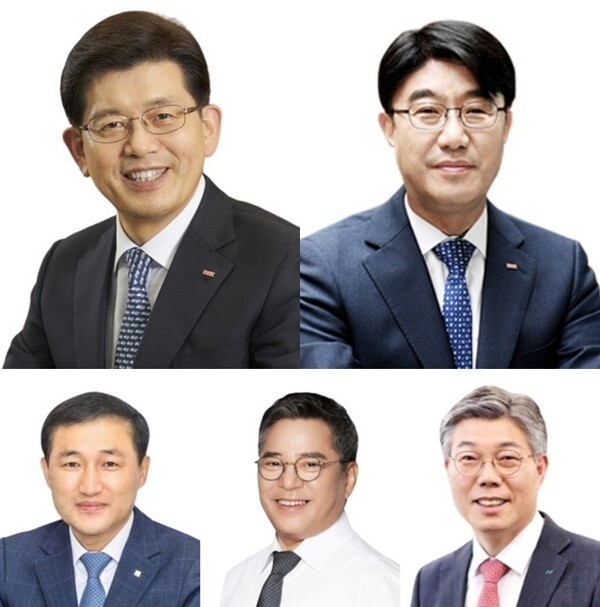 BNK금융을 비롯해 부산은행·광주은행·전북은행·iM뱅크 등 주요 지방금융 수장들의 임기가 올해 말과 내년 초 차례로 끝난다. 사진은 왼쪽부터 시계방향으로 빈대인 BNK금융 회장, 방성빈 부산은행장, 황병우 iM뱅크 행장, 백종일 전북은행장, 고병일 광주은행장. [출처=각 사, 편집=EBN]