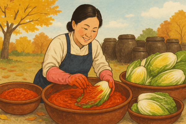 4인 가족 기준 김장 비용이 33만8000원으로 집계된 올해는, 김장 시기를 2주 정도 뒤로 미루면 재료비 부담을 줄일 수 있다는 게 전문가들의 설명이다. [출처=오픈AI]