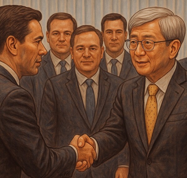 외국계 보험사와 인사하는 이찬진 금융감독원잗ㅇ  챗GPT 생성 이미지.[출처=오픈AI]